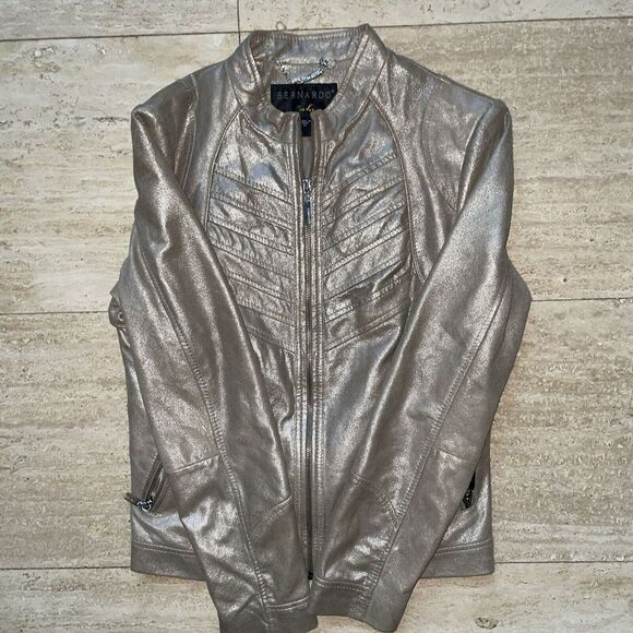 Bernardo Design Womens 100% Leather Jacket Gold Metallic Size M‎ - Picture 5 of 6
